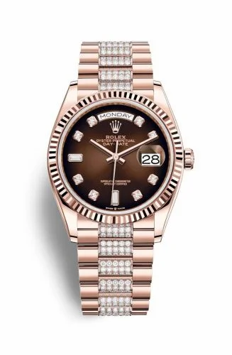 Rolex Day-Date 36 Everose Gold / Fluted / Brown Ombré-Diamond / President-Diamond 128235-0038 (M128235-0038)